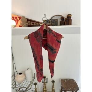 Vintage Red Marbled Silk Scarf 35.5 x 34